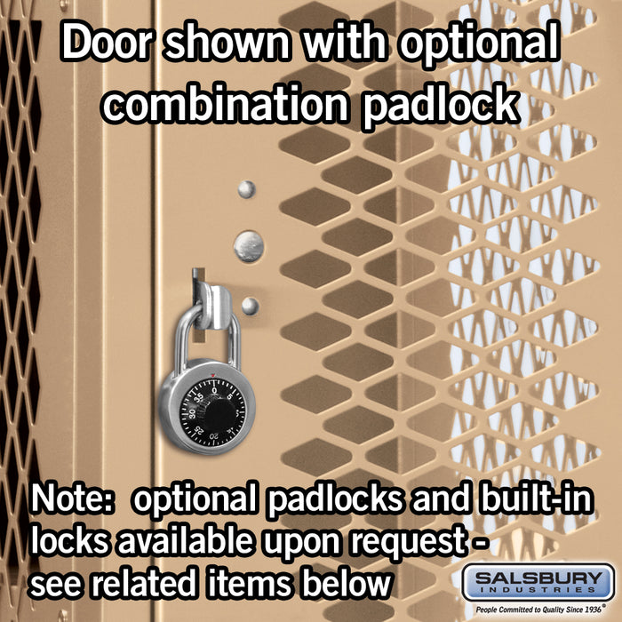 Salsbury 15" Wide Four Tier Vented Metal Locker - 1 Wide - 6 Feet High - 18 Inches Deep - Tan - Assembled - Sweatfully