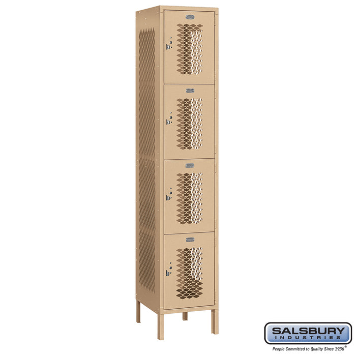 Salsbury 15" Wide Four Tier Vented Metal Locker - 1 Wide - 6 Feet High - 18 Inches Deep - Tan - Assembled - Sweatfully