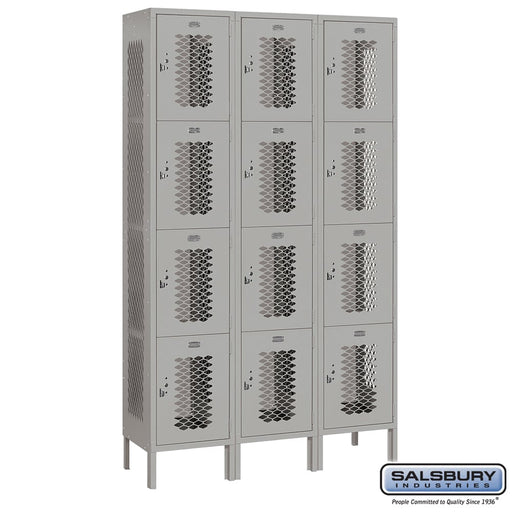 Salsbury 15" Wide Four Tier Vented Metal Locker - 3 Wide - 6 Feet High - 15 Inches Deep - Gray - Unassembled - Sweatfully