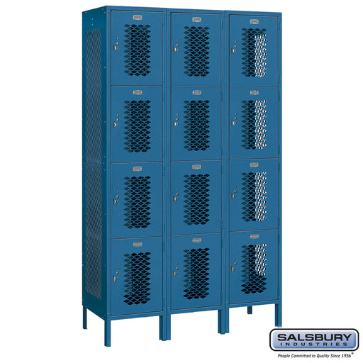 Salsbury 15" Wide Four Tier Vented Metal Locker - 3 Wide - 6 Feet High - 18 Inches Deep - Blue - Unassembled - Sweatfully