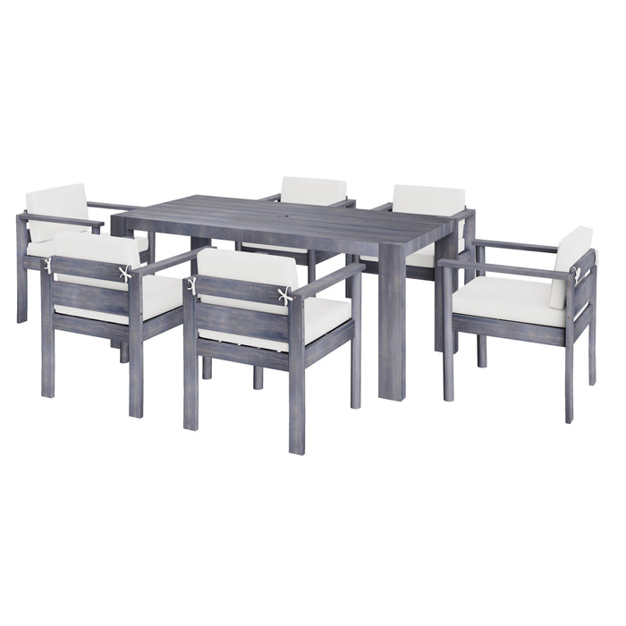 Outdoor 7-Piece Patio Table and Chairs Set for 6 with 72.8" Rectangle Table, Removable Cushions for Backyard, Garden, Poolside - Sweatfully