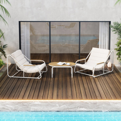 Outdoor Chaise Lounge Chairs Set of 3 with Acacia Side Table, Pool Lounge Chairs for Lawn, Deck, Beach - Sweatfully