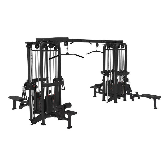 8 Stack Megatron Standard Jungle Gym - 2 Colors - Muscle D Fitness - Black/Silver, Lat Pulldown, Pull-up, Low Row, Single/Double Pulleys - Sweatfully