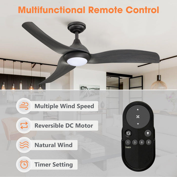 52" Industrial DC Motor Downrod Mount Reversible Ceiling Fan with LED Lighting and Remote Control - Sweatfully