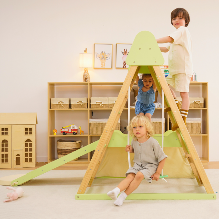 Avenlur Bush 6-in-1 Indoor Wooden Jungle Gym Climber – Montessori Toddler Playset with Slide, Rock Wall, Ladder & More - Sweatfully