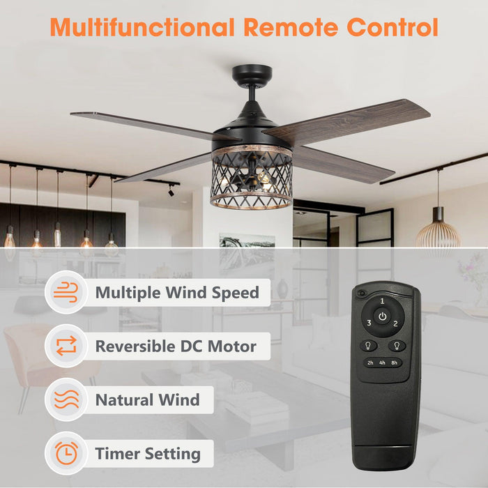 52" Mirelle Farmhouse Downrod Mount Reversible Ceiling Fan with Lighting and Remote Control - Sweatfully