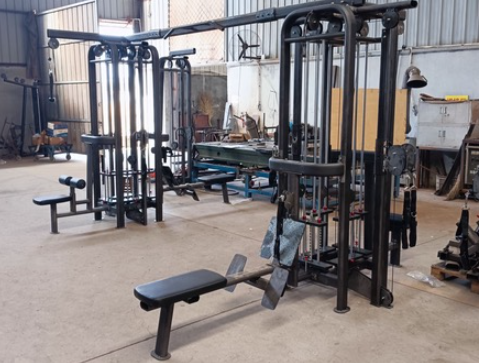 8 Stack Megatron Standard Jungle Gym - 2 Colors - Muscle D Fitness - Black/Silver, Lat Pulldown, Pull-up, Low Row, Single/Double Pulleys - Sweatfully