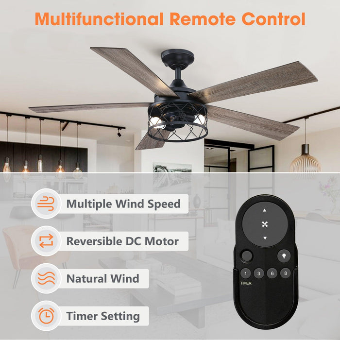 52" Windmill Industrial Downrod Mount Reversible Ceiling Fan with Lighting and Remote Control - Sweatfully