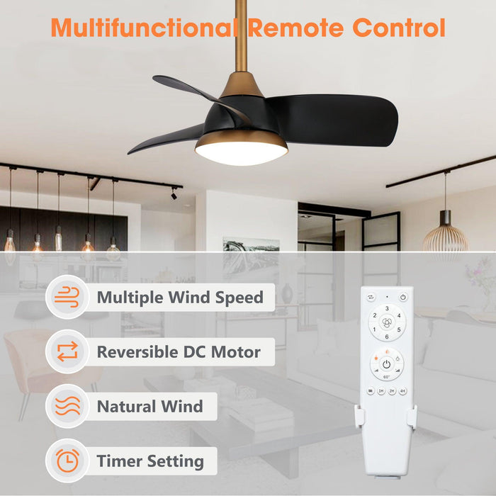28" Modern DC Motor Downrod Mount Reversible Ceiling Fan with LED Lighting and Remote Control - Sweatfully