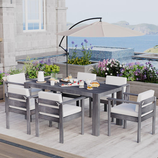 Outdoor 7-Piece Patio Table and Chairs Set for 6 with 72.8" Rectangle Table, Removable Cushions for Backyard, Garden, Poolside - Sweatfully