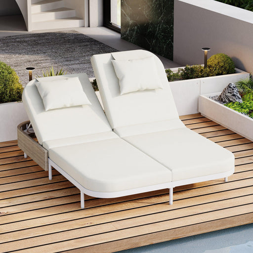 Outdoor Daybed, Patio Rattan Daybed with 5-Position Adjustable Backrest and Removable Cushions & Pillows for Garden, Backyard, Poolside - Sweatfully