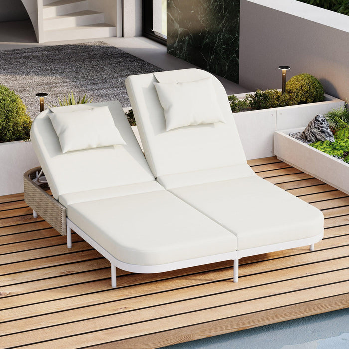 Outdoor Daybed, Patio Rattan Daybed with 5-Position Adjustable Backrest and Removable Cushions & Pillows for Garden, Backyard, Poolside - Sweatfully