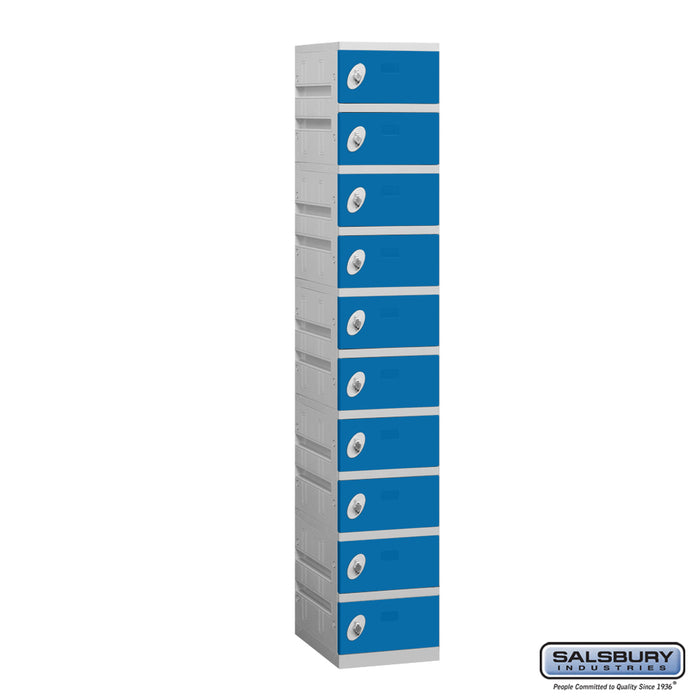 Salsbury 12" Wide Ten Tier Plastic Locker - 1 Wide - 6 Feet High - 18 Inches Deep - Blue - Unassembled - Sweatfully
