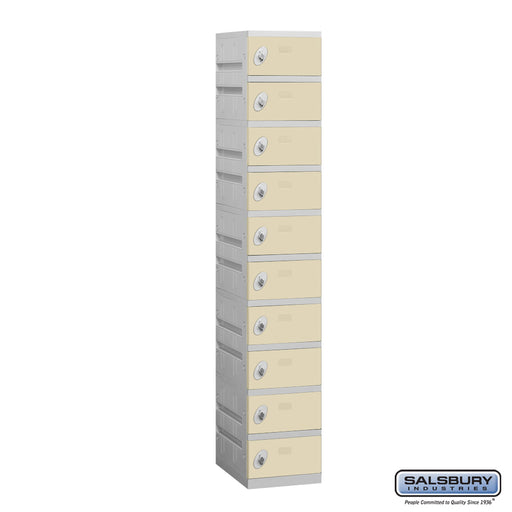 Salsbury 12" Wide Ten Tier Plastic Locker - 1 Wide - 6 Feet High - 18 Inches Deep - Tan - Assembled - Sweatfully