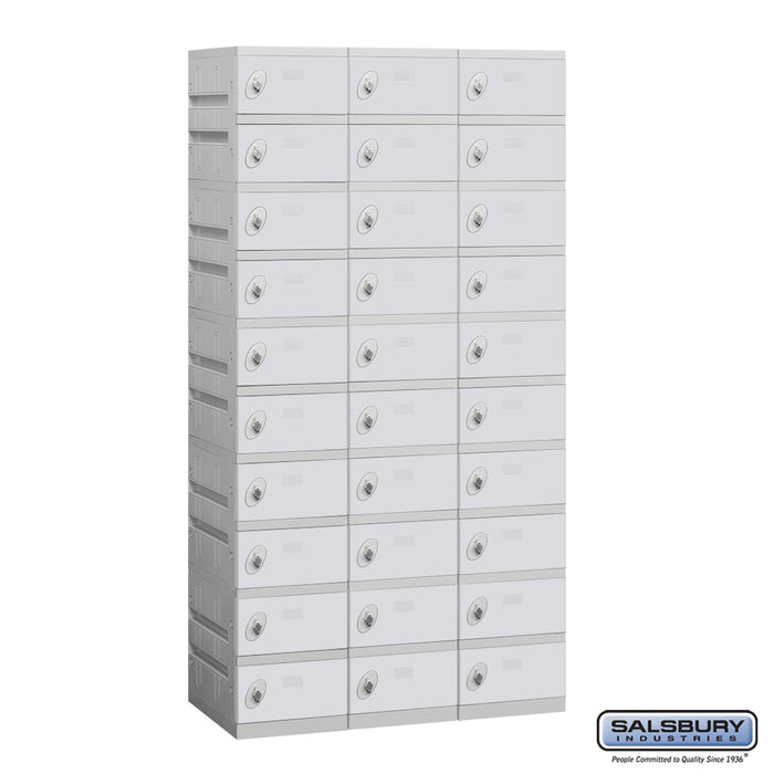 Salsbury 12" Wide Ten Tier Plastic Locker - 3 Wide - 6 Feet High - 18 Inches Deep - Gray - Unassembled - Sweatfully