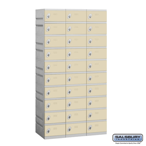 Salsbury 12" Wide Ten Tier Plastic Locker - 3 Wide - 6 Feet High - 18 Inches Deep - Tan - Assembled - Sweatfully