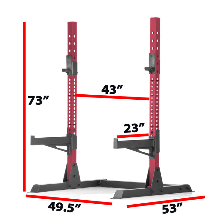 XMARK Squat Rack Bench Press with Adjustable Safety Spotters XM-9050-RED-RACK - Sweatfully