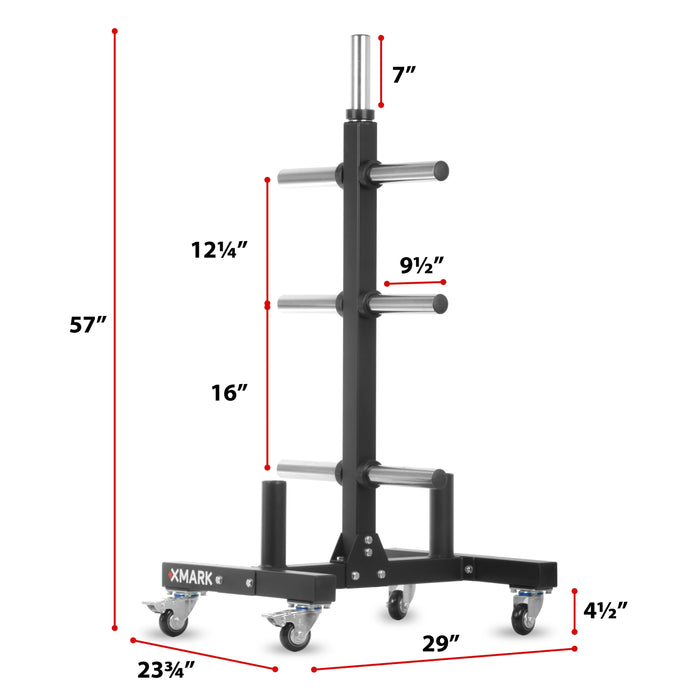 XMARK Commercial Olympic Weight Plate Tree on Castors with Dual Bar Holders XM-9055 - Sweatfully