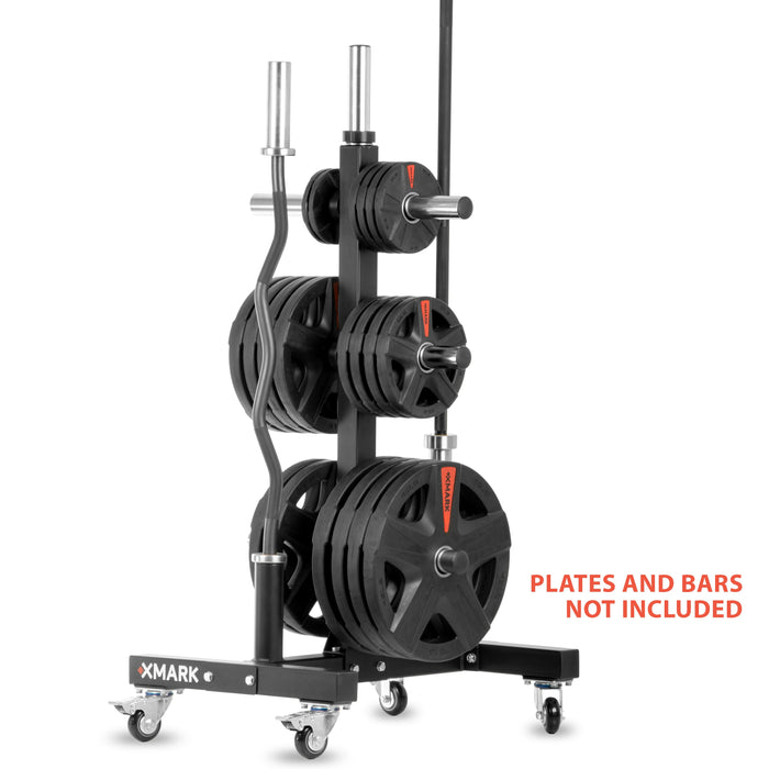XMARK Commercial Olympic Weight Plate Tree on Castors with Dual Bar Holders XM-9055 - Sweatfully