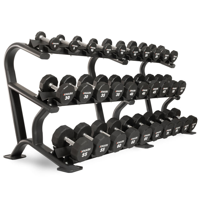 XMARK 12-Sided Commercial Urethane Dumbbells (5-50 lb and 5-75 lb Sets) XM-9104-3323-550S - Sweatfully