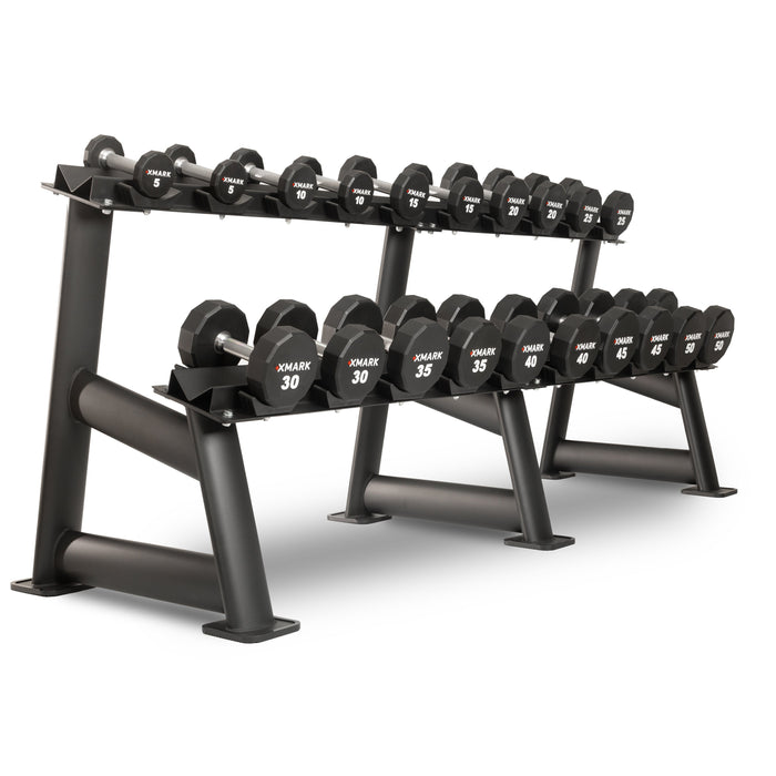 XMARK 12-Sided Commercial Urethane Dumbbells (5-50 lb and 5-75 lb Sets) XM-9104-3323-550S - Sweatfully