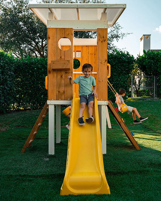 Forest - Modern Backyard Outdoor Swing Set 2 Swings And Trapeze Bar - Sweatfully