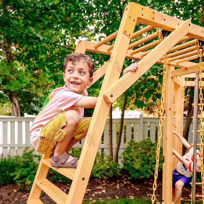 Avenlur Hawthorn XL Wooden Outdoor Playset – Slide, Swing, Climbing Wall & Monkey Bars | Backyard Playground Set for Kids - Sweatfully