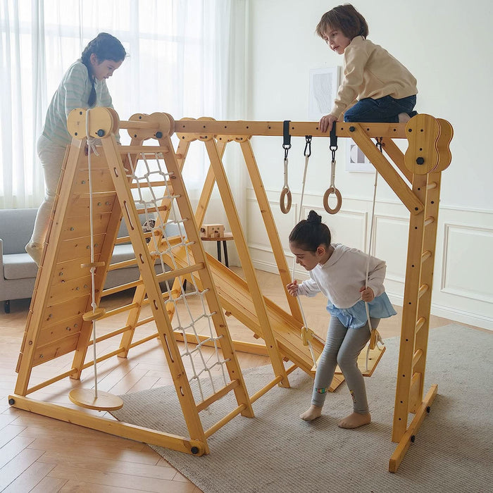 Chestnut 8-in-1 Jungle Gym for Toddlers | Indoor & Outdoor Wooden Playset - Sweatfully