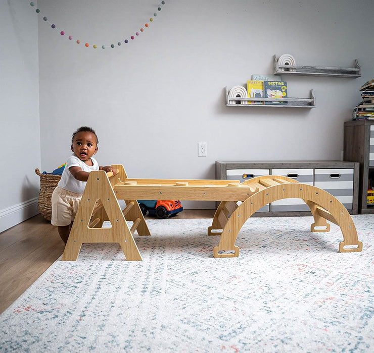 Maple - Wood Small Triangle Climbing Set with Ladder Slide and Rocker - Sweatfully