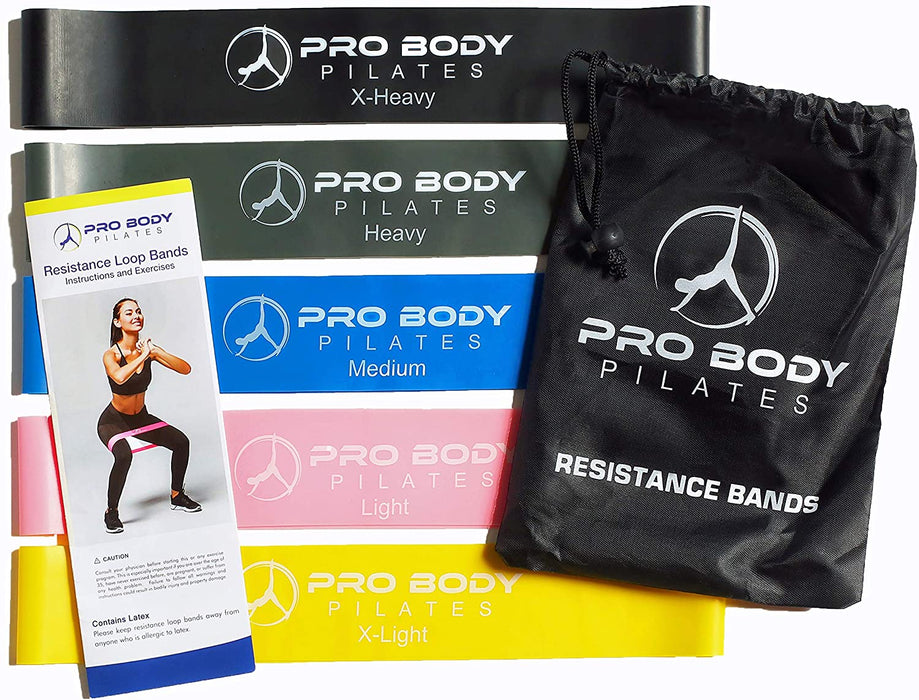 Premium Set of 5 Exercise Bands to Complement Pilates, Yoga, Physical Therapy and Strength Training - Sweatfully
