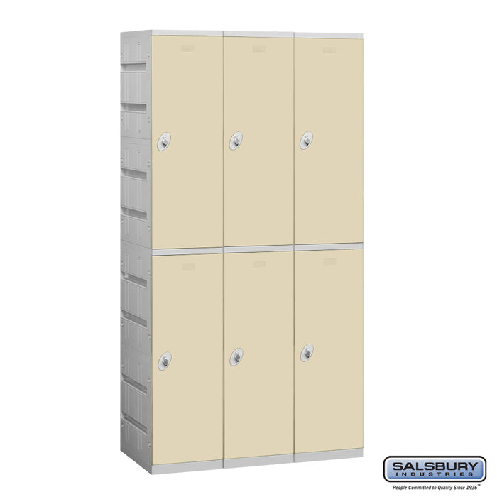Salsbury 12" Wide Double Tier Plastic Locker - 3 Wide - 6 Feet High - 18 Inches Deep - Tan - Assembled - Sweatfully