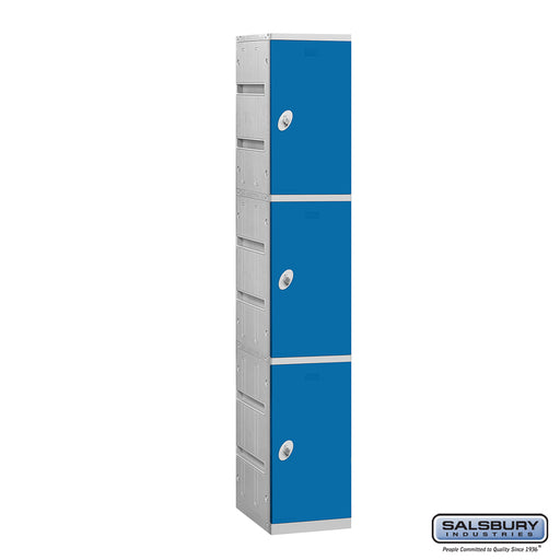 Salsbury 12" Wide Triple Tier Plastic Locker - 1 Wide - 6 Feet High - 18 Inches Deep - Blue - Assembled - Sweatfully