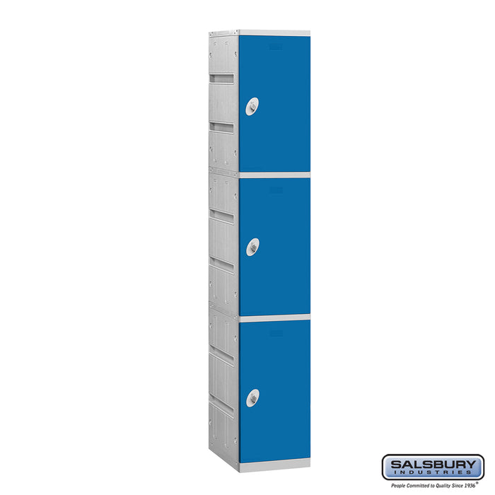 Salsbury 12" Wide Triple Tier Plastic Locker - 1 Wide - 6 Feet High - 18 Inches Deep - Blue - Unassembled - Sweatfully