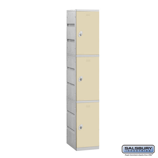 Salsbury 12" Wide Triple Tier Plastic Locker - 1 Wide - 6 Feet High - 18 Inches Deep - Tan - Assembled - Sweatfully