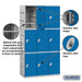 Salsbury 12" Wide Triple Tier Plastic Locker - 3 Wide - 6 Feet High - 18 Inches Deep - Blue - Assembled - Sweatfully
