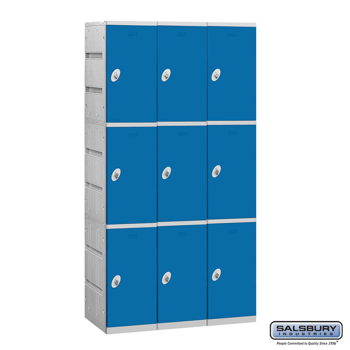 Salsbury 12" Wide Triple Tier Plastic Locker - 3 Wide - 6 Feet High - 18 Inches Deep - Blue - Unassembled - Sweatfully