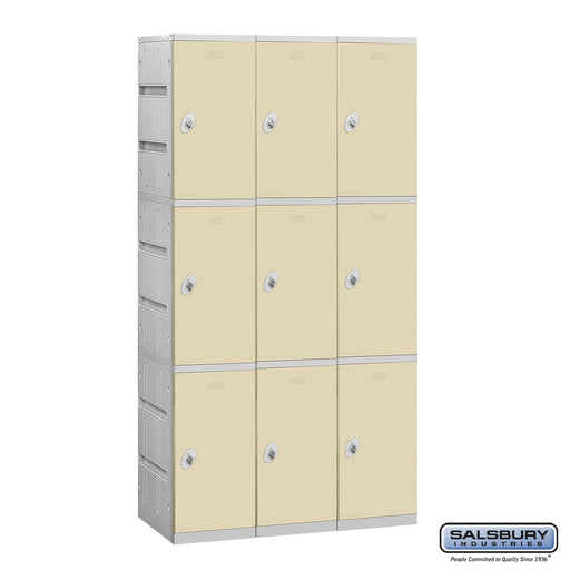 Salsbury 12" Wide Triple Tier Plastic Locker - 3 Wide - 6 Feet High - 18 Inches Deep - Tan - Assembled - Sweatfully