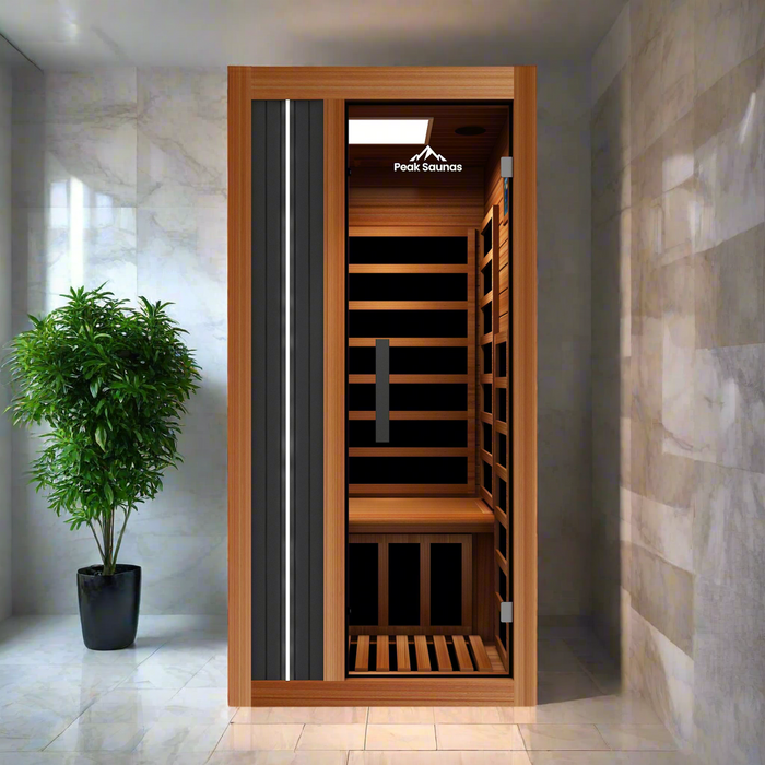 Peak Saunas Aspen 1-Person Indoor FAR Infrared Sauna with Smart WiFi App Control - Sweatfully