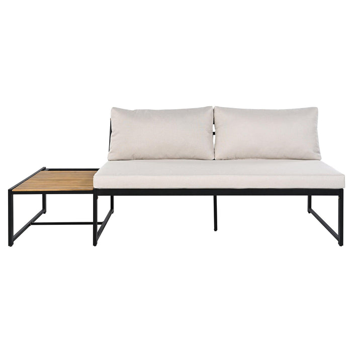 Patio Furniture Set with Loveseats, 4 Pieces Outdoor Sofa Set with Waterproof Cushions, Durable Iron-Wood Design for Garden, Backyard, Poolside - Sweatfully