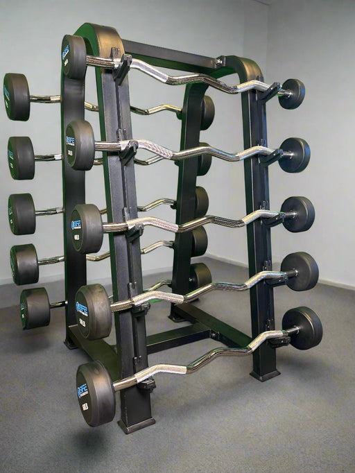 SFE Rubber Fixed EZ Curl Barbell SET 20LBs - 110LBs with Rack (New) - Sweatfully