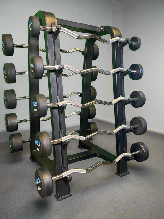SFE Rubber Fixed EZ Curl Barbell SET 20LBs - 110LBs with Rack (New) - Sweatfully