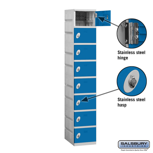 Salsbury 12" Wide Eight Tier Plastic Locker - 1 Wide - 6 Feet High - 18 Inches Deep - Blue - Assembled - Sweatfully