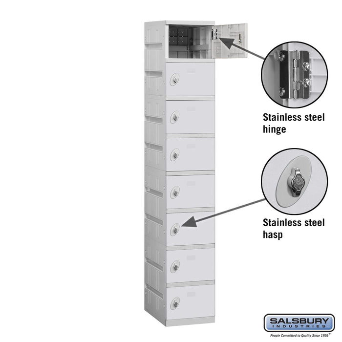 Salsbury 12" Wide Eight Tier Plastic Locker - 1 Wide - 6 Feet High - 18 Inches Deep - Gray - Assembled - Sweatfully
