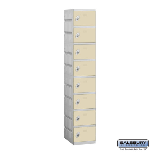 Salsbury 12" Wide Eight Tier Plastic Locker - 1 Wide - 6 Feet High - 18 Inches Deep - Tan - Assembled - Sweatfully