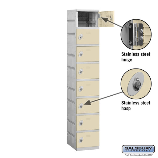 Salsbury 12" Wide Eight Tier Plastic Locker - 1 Wide - 6 Feet High - 18 Inches Deep - Tan - Unassembled - Sweatfully