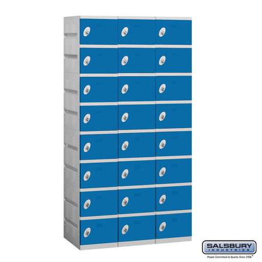 Salsbury 12" Wide Eight Tier Plastic Locker - 3 Wide - 6 Feet High - 18 Inches Deep - Blue - Assembled - Sweatfully