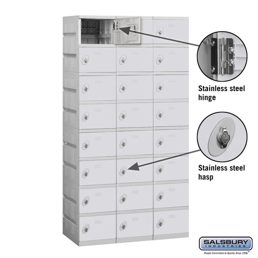 Salsbury 12" Wide Eight Tier Plastic Locker - 3 Wide - 6 Feet High - 18 Inches Deep - Gray - Unassembled - Sweatfully