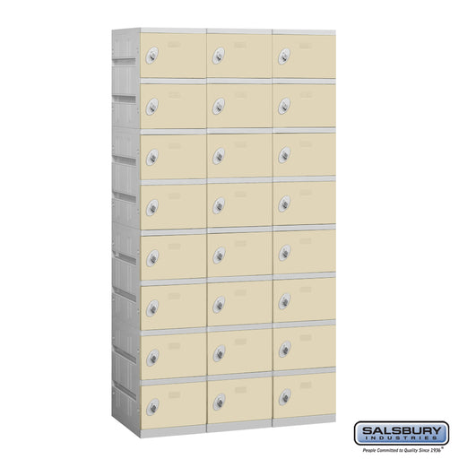 Salsbury 12" Wide Eight Tier Plastic Locker - 3 Wide - 6 Feet High - 18 Inches Deep - Tan - Assembled - Sweatfully