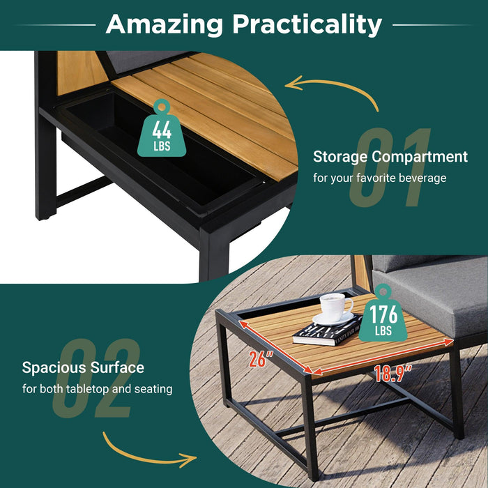 Patio Furniture Set with Loveseats, 4 Pieces Outdoor Sofa Set with Waterproof Cushions, Durable Iron-Wood Design for Garden, Backyard, Poolside - Sweatfully