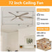 72" Jaydn Farmhouse Satin Nickel DC Motor Downrod Mount Reversible Ceiling Fan with Lighting and Remote Control - Sweatfully